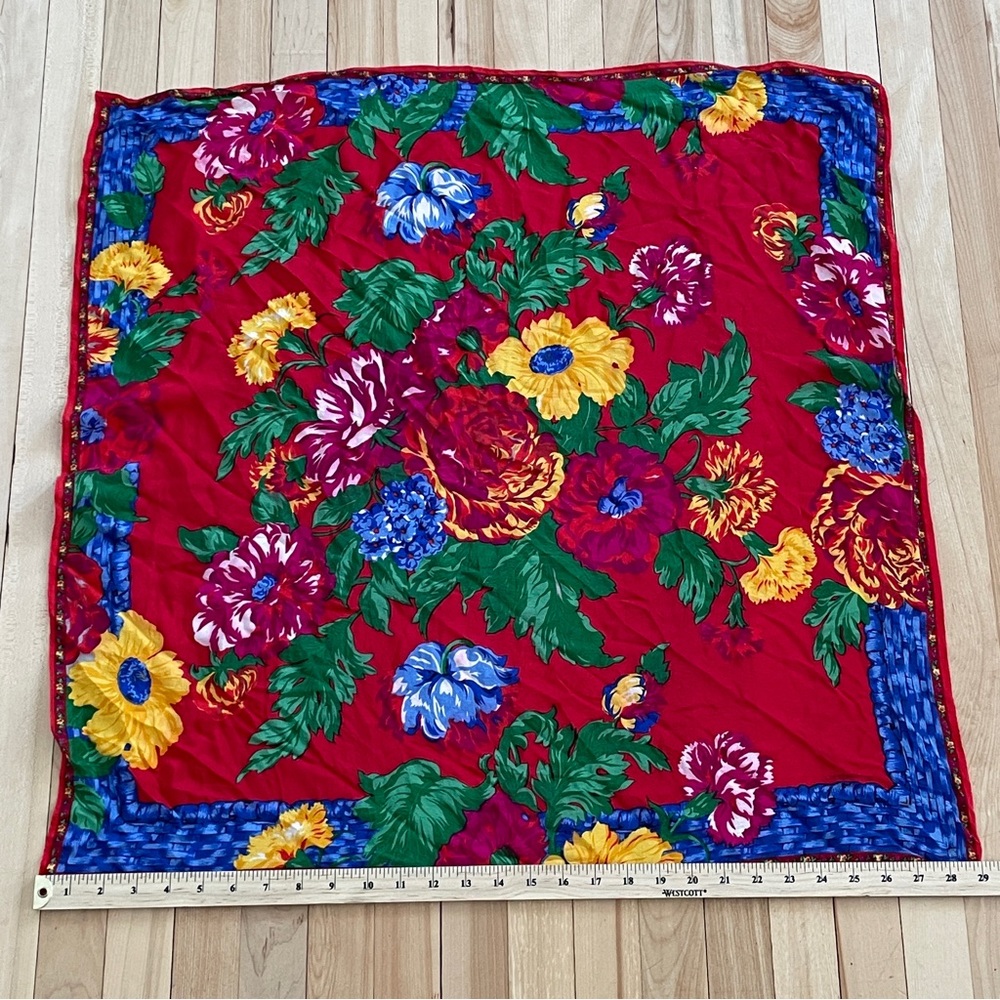 Vintage Liz Claiborne Multicolor Floral Silk Scarf - Picture 7 of 11